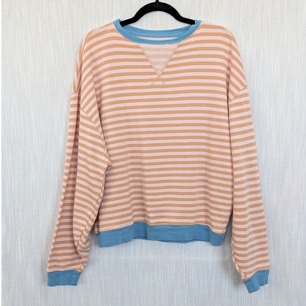 We The Free People Striped Sweatshirt Oversized Womens S Cotton Crewneck - Picture 2 of 8